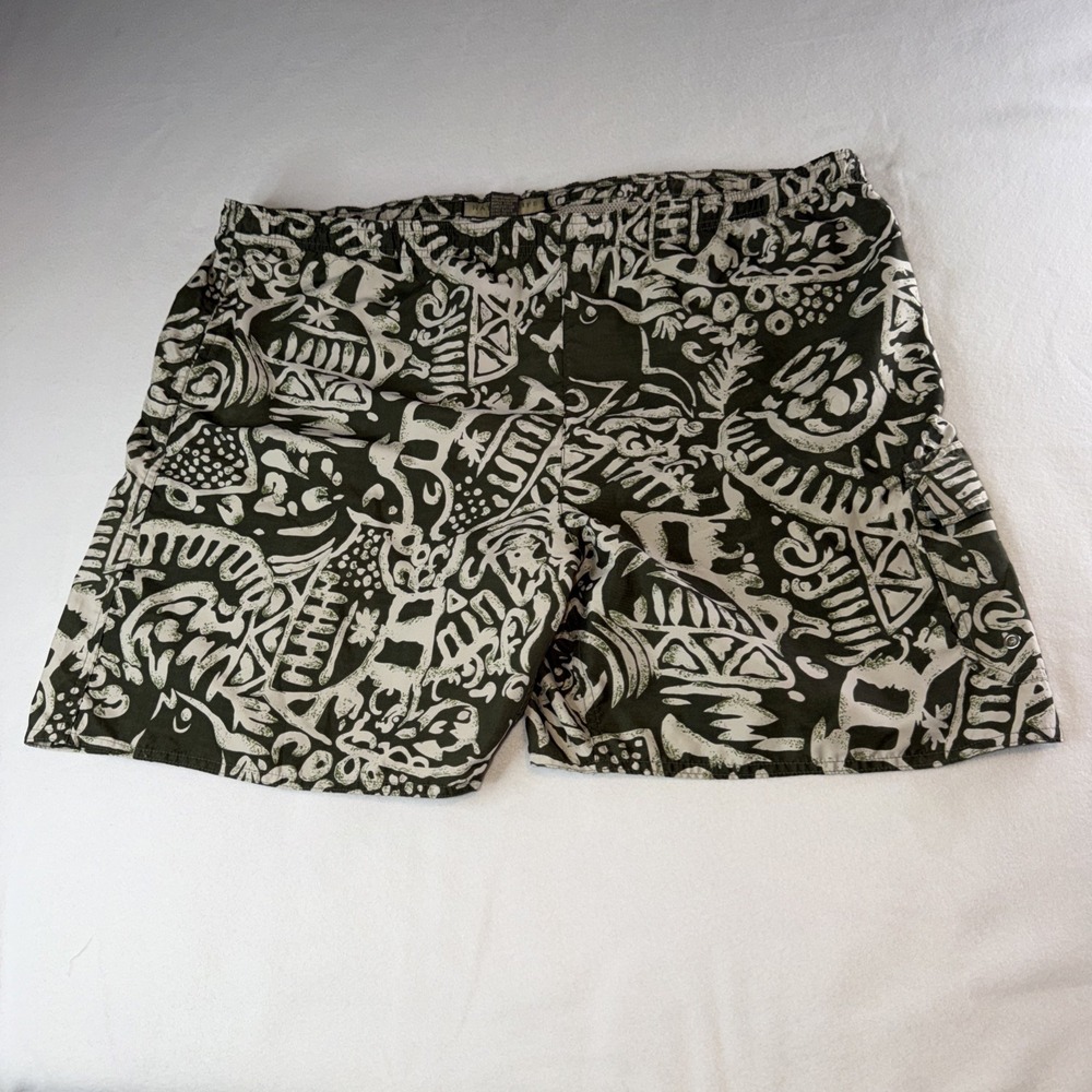 Naturalife Men's Swim Trunks XL Green Tribal Print Mesh Lined Beach Shorts